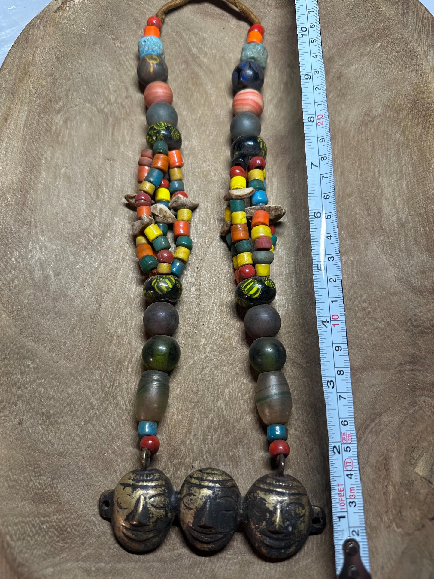 Handmade Nepalese Tribal Beaded Necklace with Brass Face Pendants  Ethnic Himalayan Boho Statement Jewelry
