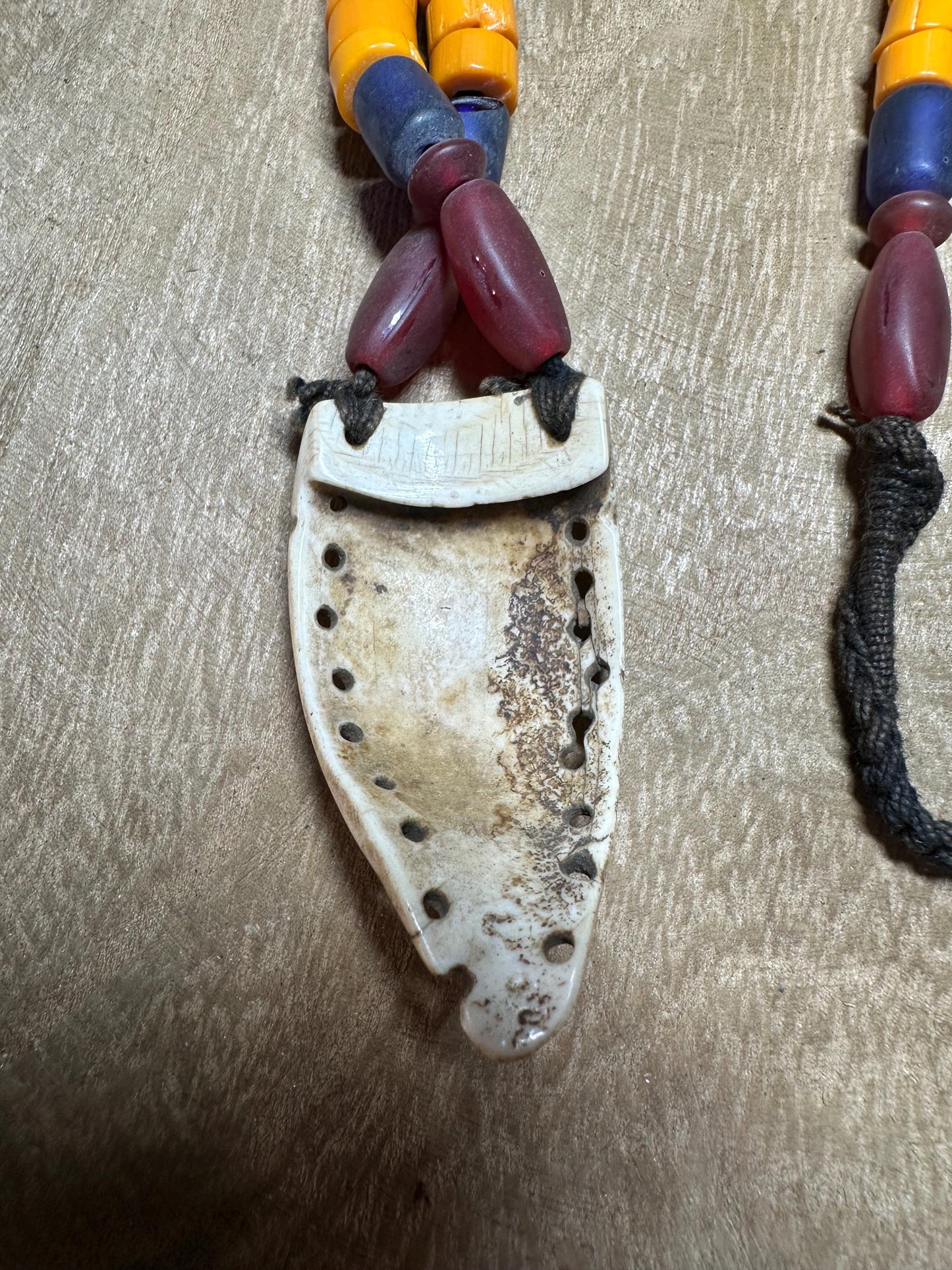 Nepal Tribal Necklace: Amulet Pendant, Vintage Beads, Himalayan Talisman