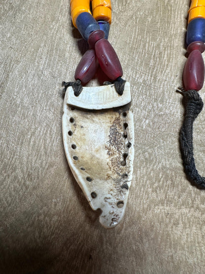 Nepal Tribal Necklace: Amulet Pendant, Vintage Beads, Himalayan Talisman