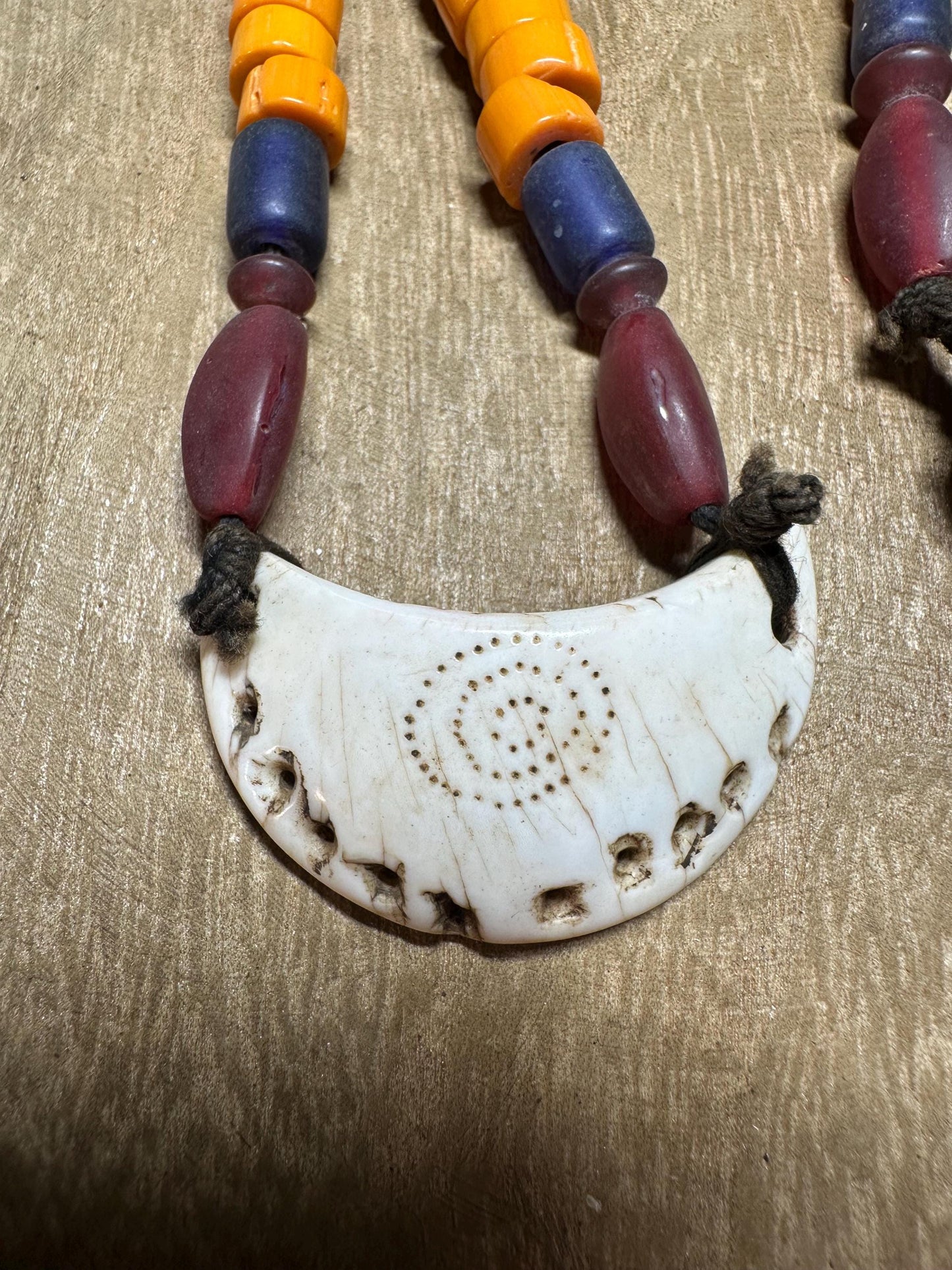 Handmade Nepal Tribal Necklace: Amulet Pendant, Vintage Beads