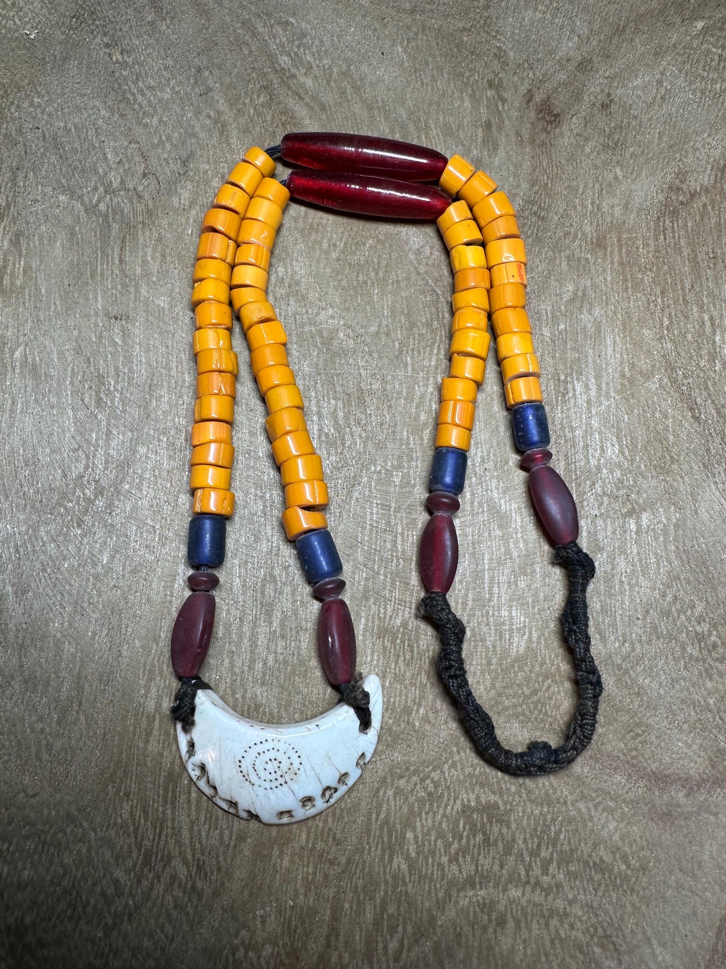 Handmade Nepal Tribal Necklace: Amulet Pendant, Vintage Beads