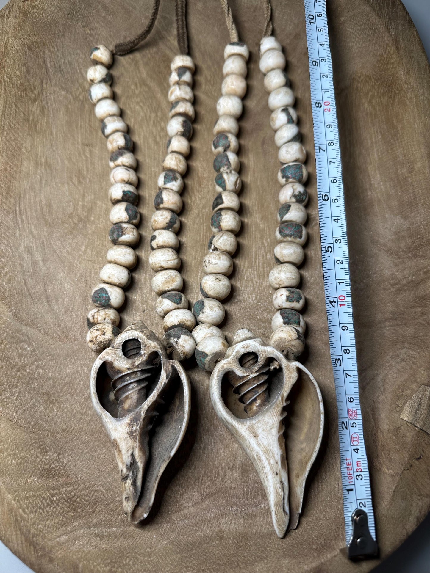 Inlaid Naga Conch Shell Mala Beads: Chank Shell Pendant, Nepal