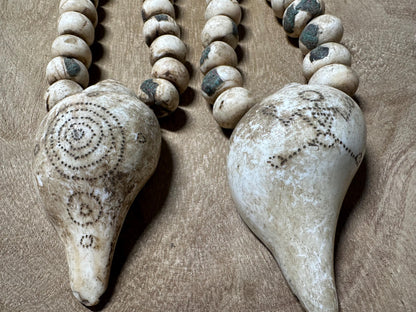 Inlaid Naga Conch Shell Mala Beads: Chank Shell Pendant, Nepal