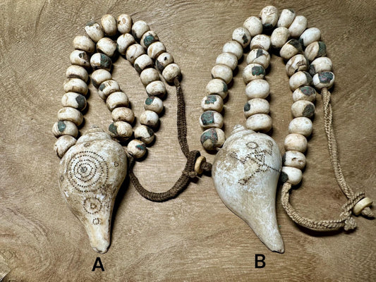 Inlaid Naga Conch Shell Mala Beads: Chank Shell Pendant, Nepal