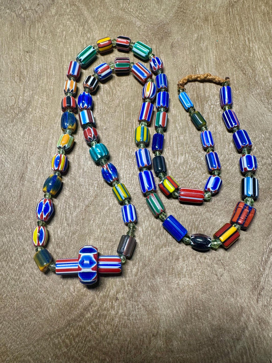 Handmade Chevron Glass Bead Necklace: Nepal Tribal Boho Jewelry