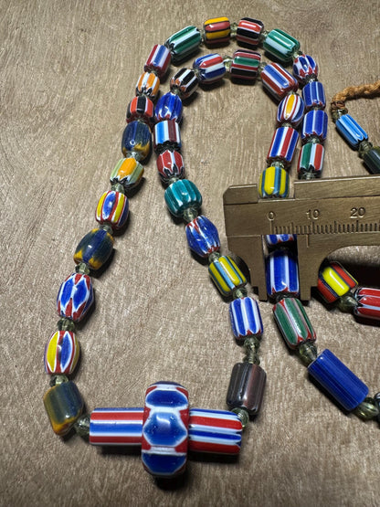 Handmade Chevron Glass Bead Necklace: Nepal Tribal Boho Jewelry