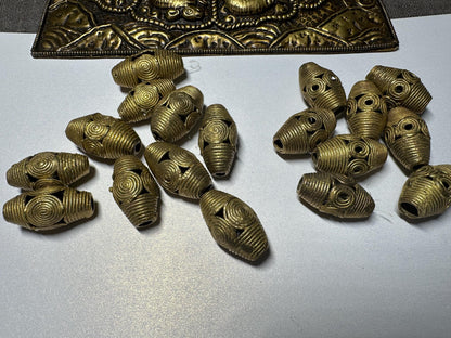 African Brass Beads: Handmade Lost Wax Tribal Beads from Ghana (Pair)