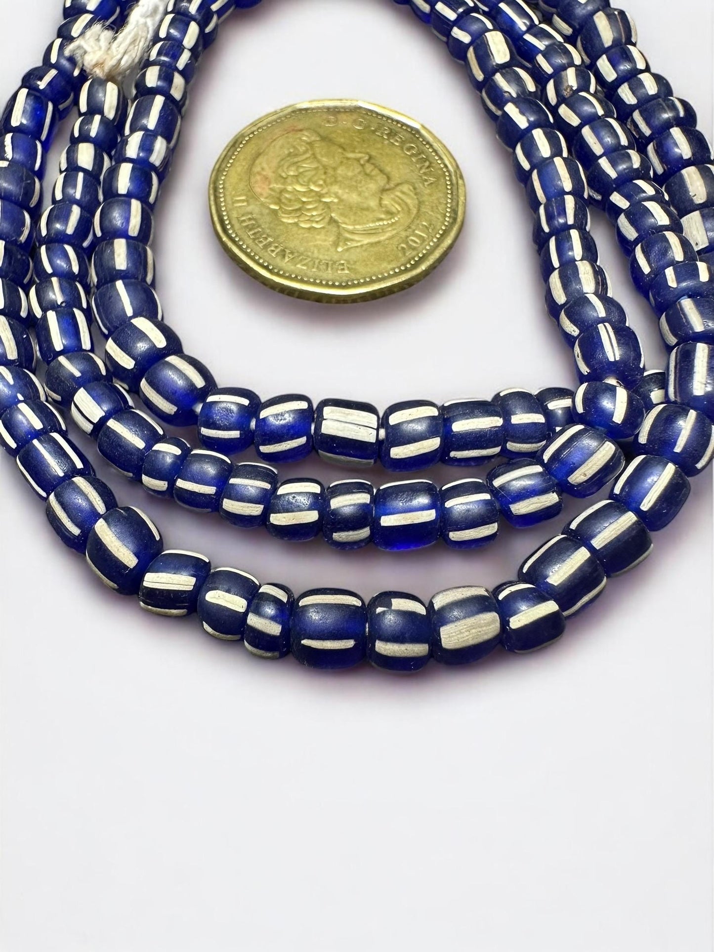 Striped Java Glass Beads  Navy Blue and White Handmade Beads  Jewelry Making Supplies