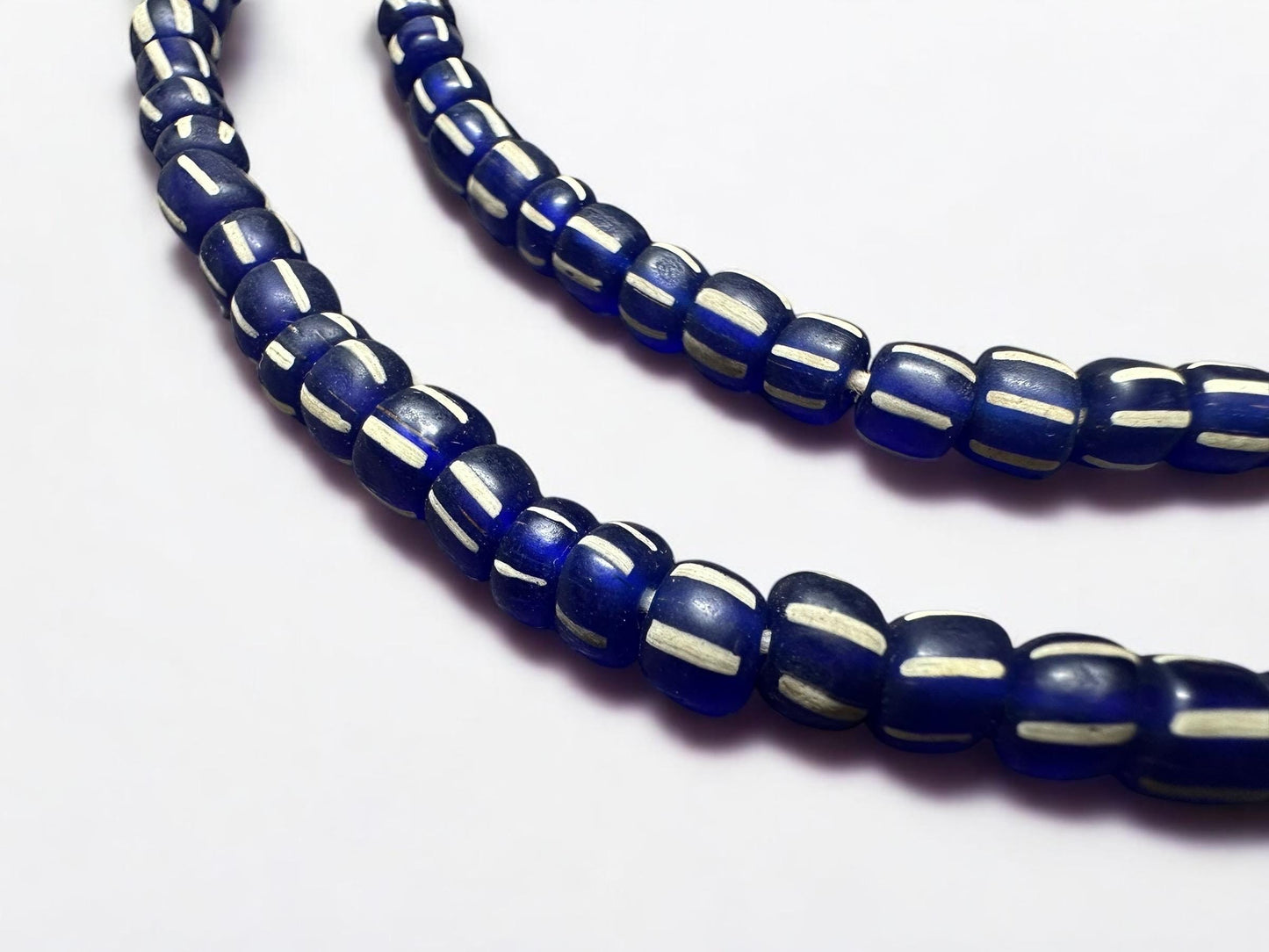 Striped Java Glass Beads  Navy Blue and White Handmade Beads  Jewelry Making Supplies