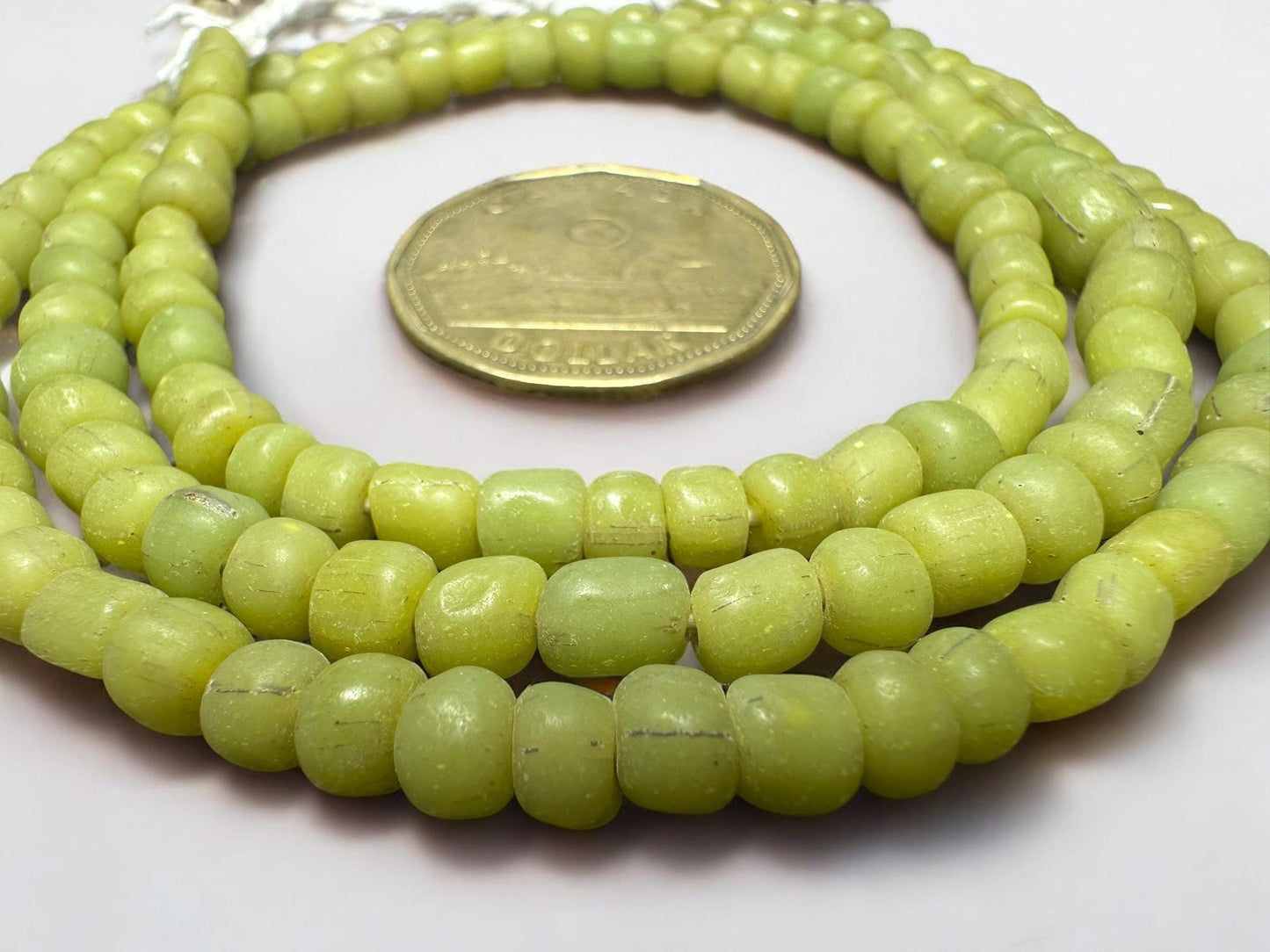 Lime Green Java Glass Beads: Indonesian Striped Spacer Beads