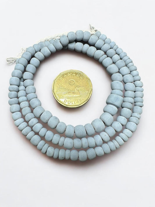 Light Blue Java Glass Beads: Indonesian Striped Spacer Beads
