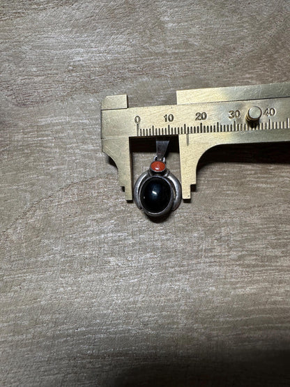 Black Onyx & Coral 925 Sterling Silver Pendant - Boho Artisan Jewelry