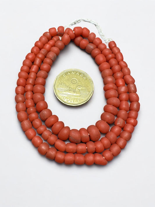 Vintage Java Glass Trade Beads: Matte Red-Orange, 24" Strand