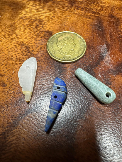 Hand Carved Gemstone Amulet Lot: Lapis, Jade, Agate Boho Jewelry Supplies