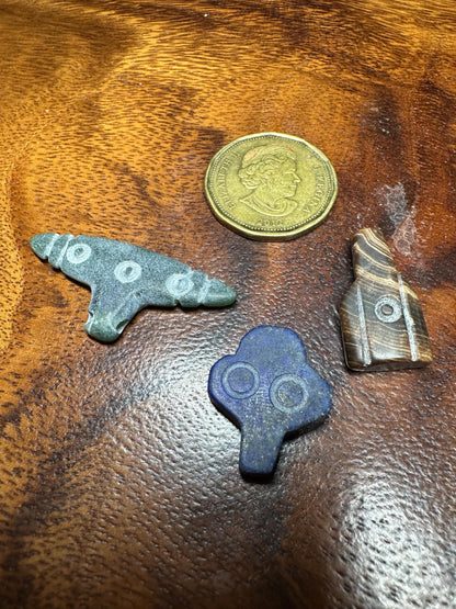 Hand Carved Gemstone Amulet Lot: Lapis, Jade, Agate Boho Jewelry Supplies