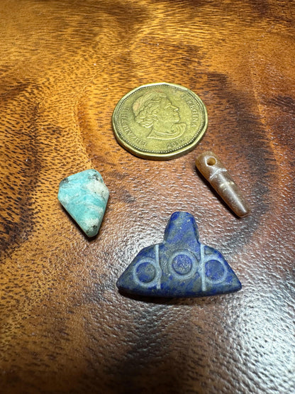 Hand Carved Gemstone Amulet Lot: Lapis, Jade, Agate Boho Jewelry Supplies