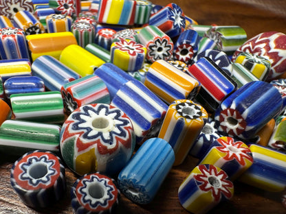 Handmade Nepal Glass Beads: Colorful Chevron Millefiori Beads