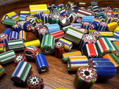 Handmade Nepal Glass Beads: Colorful Chevron Millefiori Beads