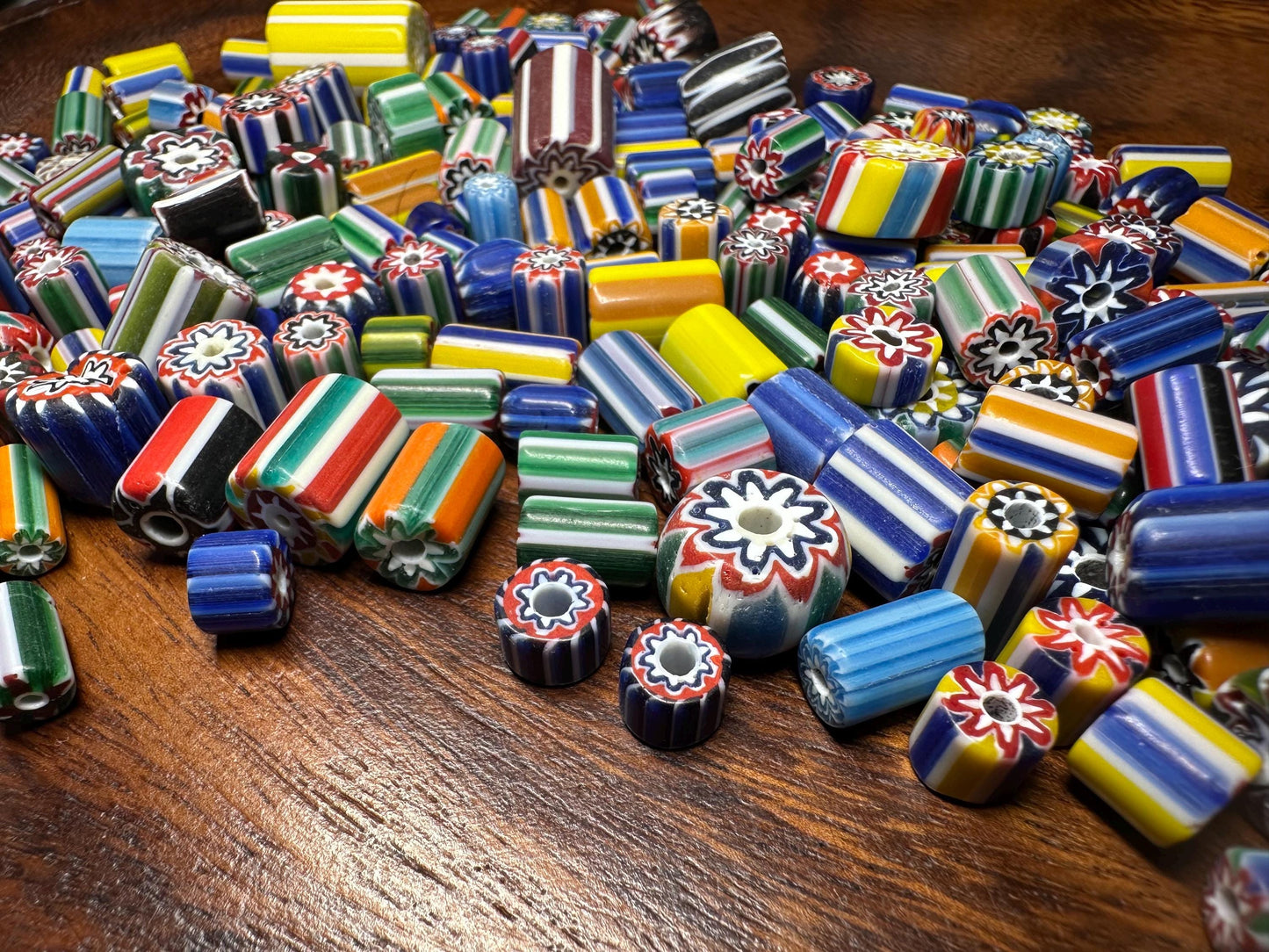 Handmade Nepal Glass Beads: Colorful Chevron Millefiori Beads
