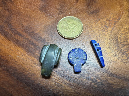 Ethnic Stone Amulets  15 Carved Gemstone Beads in Jade, Lapis & Agate  Jewelry Making Lot