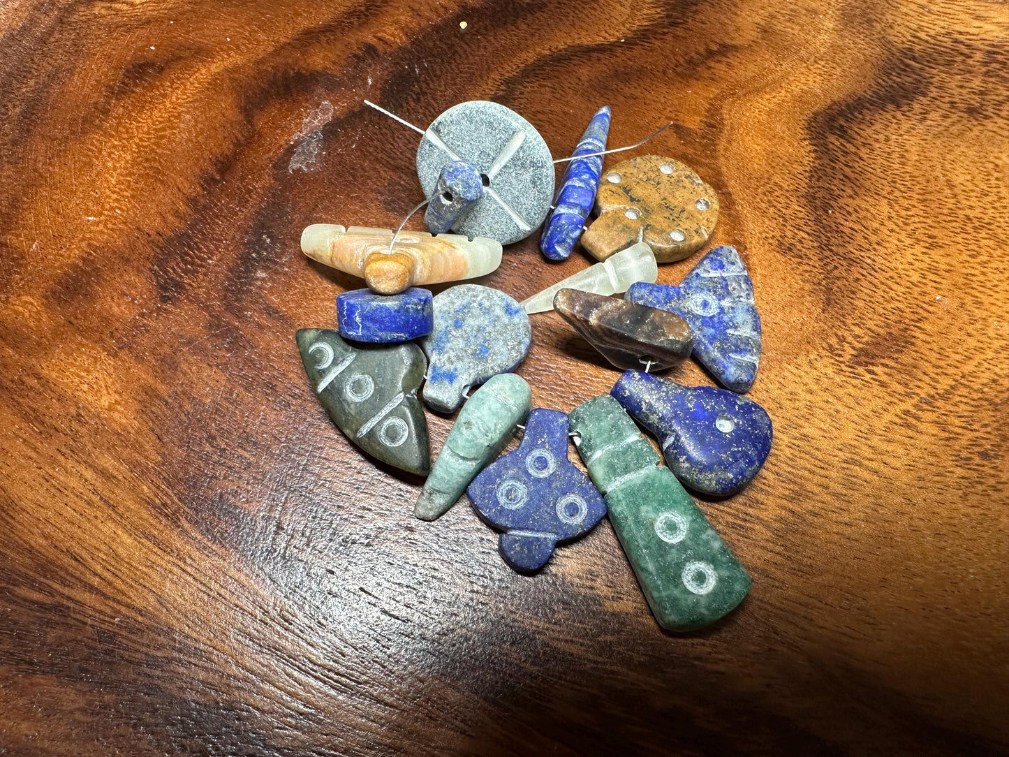 Hand Carved Gemstone Pendants  15 Tribal Amulets in Lapis, Jade, Agate  Artisan Supply Lot