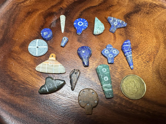 Hand Carved Gemstone Pendants  15 Tribal Amulets in Lapis, Jade, Agate  Artisan Supply Lot