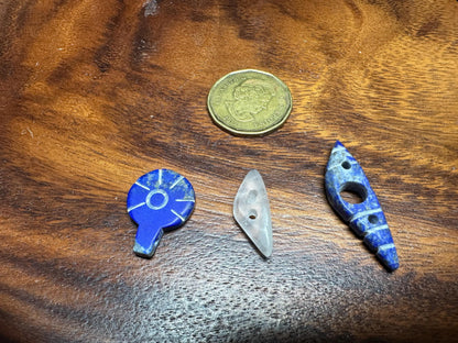 Gemstone Amulets for Jewelry  Tribal Style Carved Lapis, Jade, Agate  15 Piece Pendant Lot