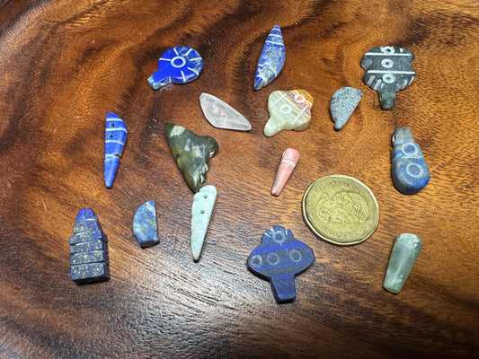 Gemstone Amulets for Jewelry  Tribal Style Carved Lapis, Jade, Agate  15 Piece Pendant Lot