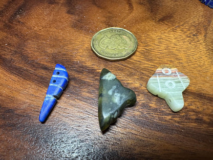 Gemstone Amulets for Jewelry  Tribal Style Carved Lapis, Jade, Agate  15 Piece Pendant Lot