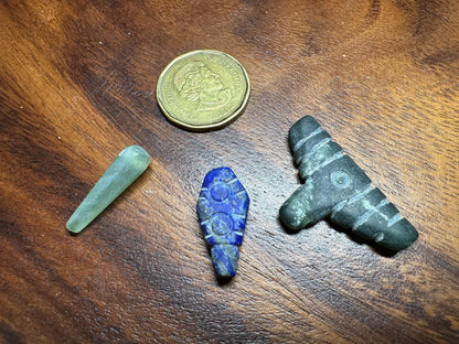 15 Tribal Amulets  Carved Gemstone Lot in Lapis, Jade, and Agate  Unique Craft Beads