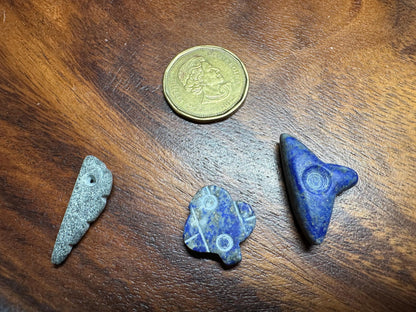 15 Tribal Amulets  Carved Gemstone Lot in Lapis, Jade, and Agate  Unique Craft Beads