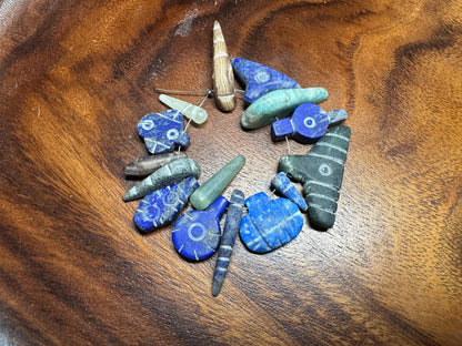 15 Tribal Amulets  Carved Gemstone Lot in Lapis, Jade, and Agate  Unique Craft Beads