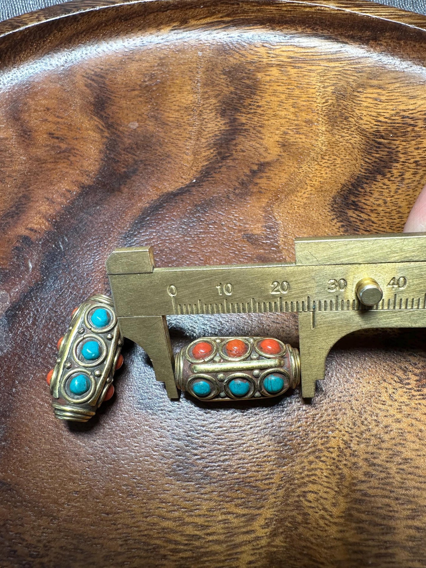 Artisan Nepalese Brass Beads  Coral & Turquoise Inlay  Unique Tribal Jewelry Supplies