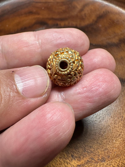 Handmade Gold Plated Filigree Bead: Nepal Tibetan Brass Spacer