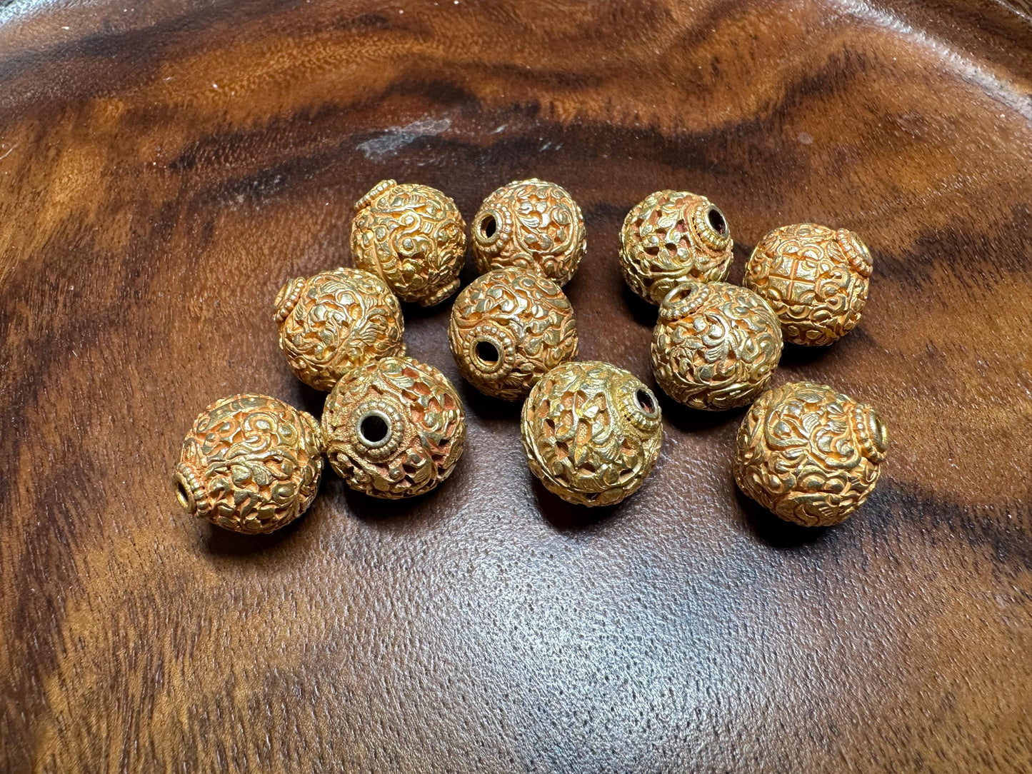 Handmade Gold Plated Filigree Bead: Nepal Tibetan Brass Spacer