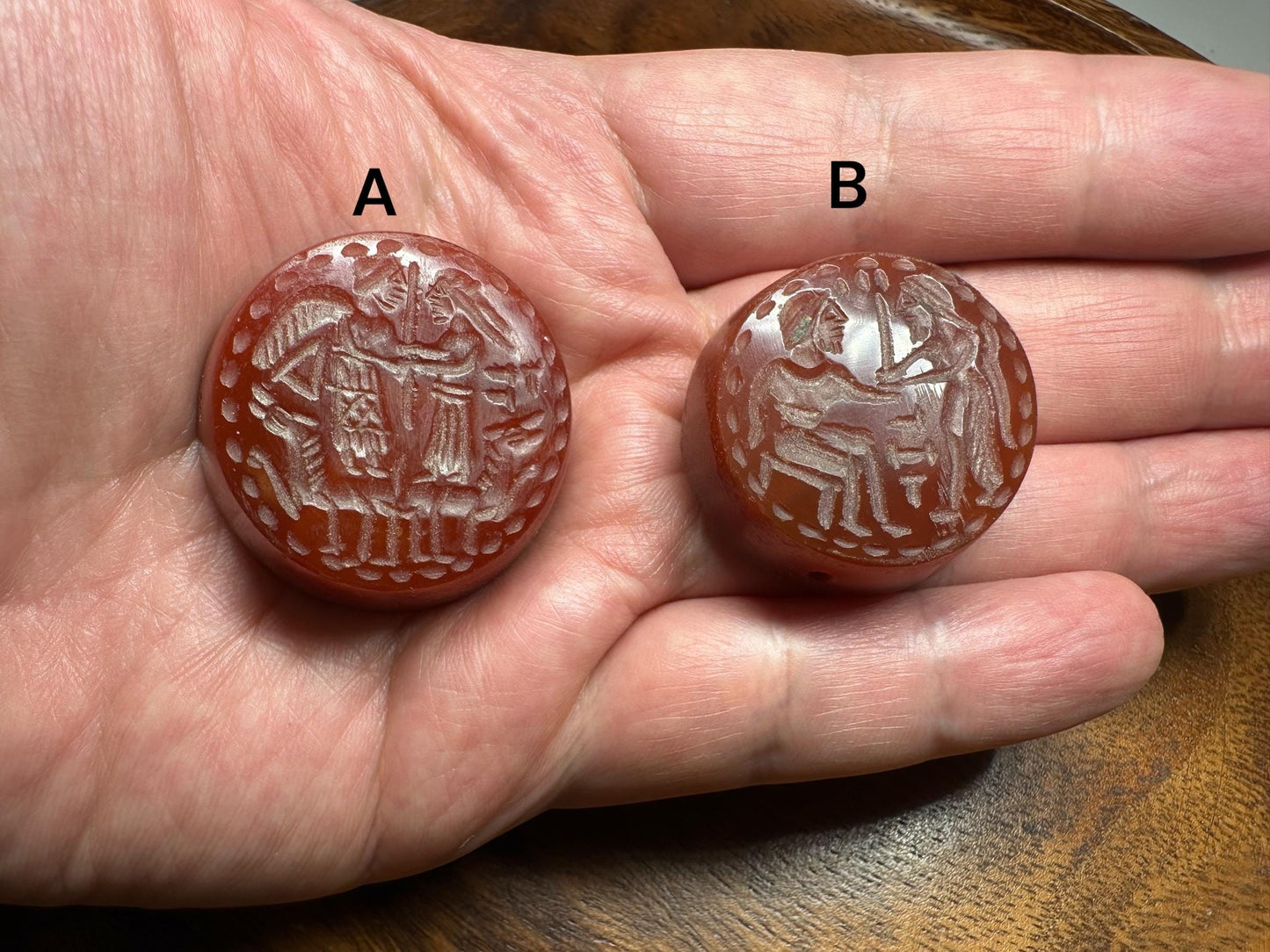 Rare Hand-Carved Roman Style Intaglio Agate Bead  Classical Ancient Figure  Collectible Gemstone