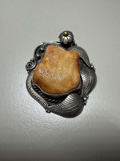Vintage Raw Amber Pendant: Tibetan Silver Amulet, Nepal Tribal Jewelry