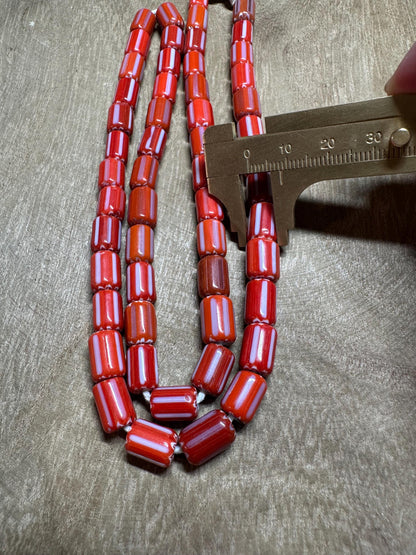 Red Venetian Chevron Glass Beads necklace,Nepal beads,Trade beads,7mm