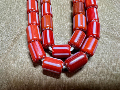 Red Venetian Chevron Glass Beads necklace,Nepal beads,Trade beads,7mm