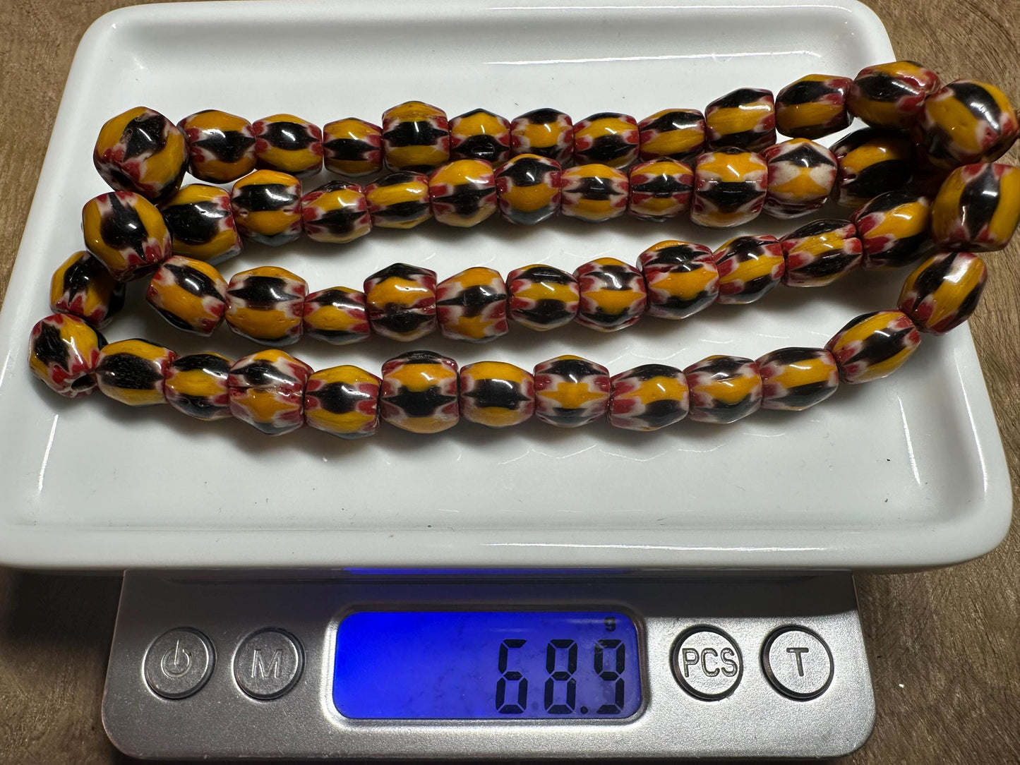 Handmade Nepalese Chevron Glass Beads: Yellow, Red, Black, Trade Bead Style