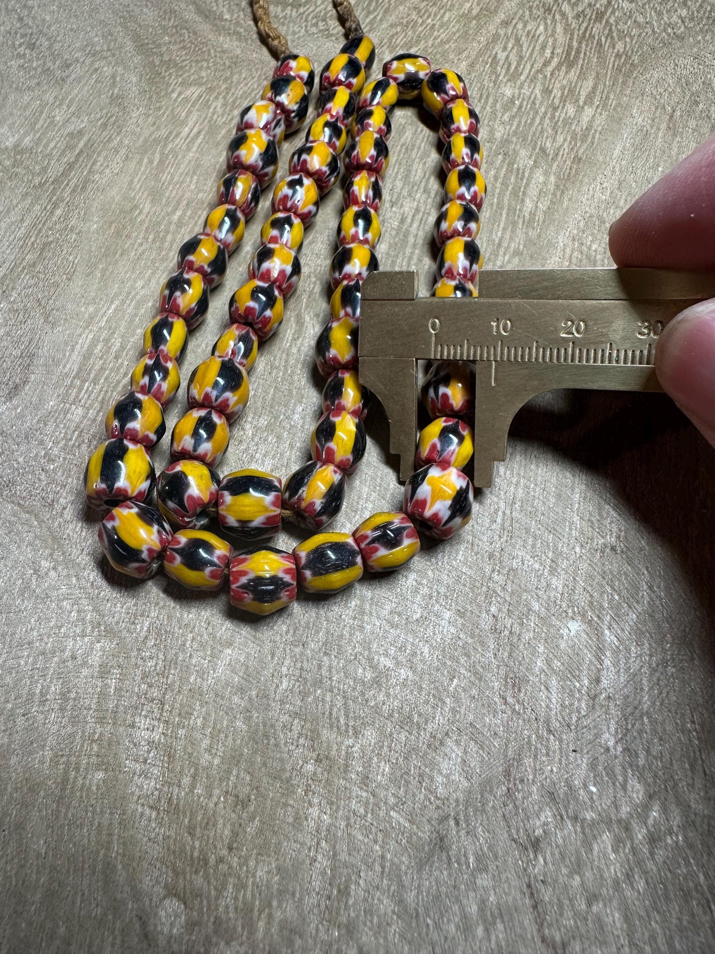 Handmade Nepalese Chevron Glass Beads: Yellow, Red, Black, Trade Bead Style