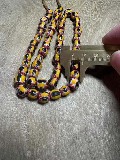 Handmade Nepalese Chevron Glass Beads: Yellow, Red, Black, Trade Bead Style