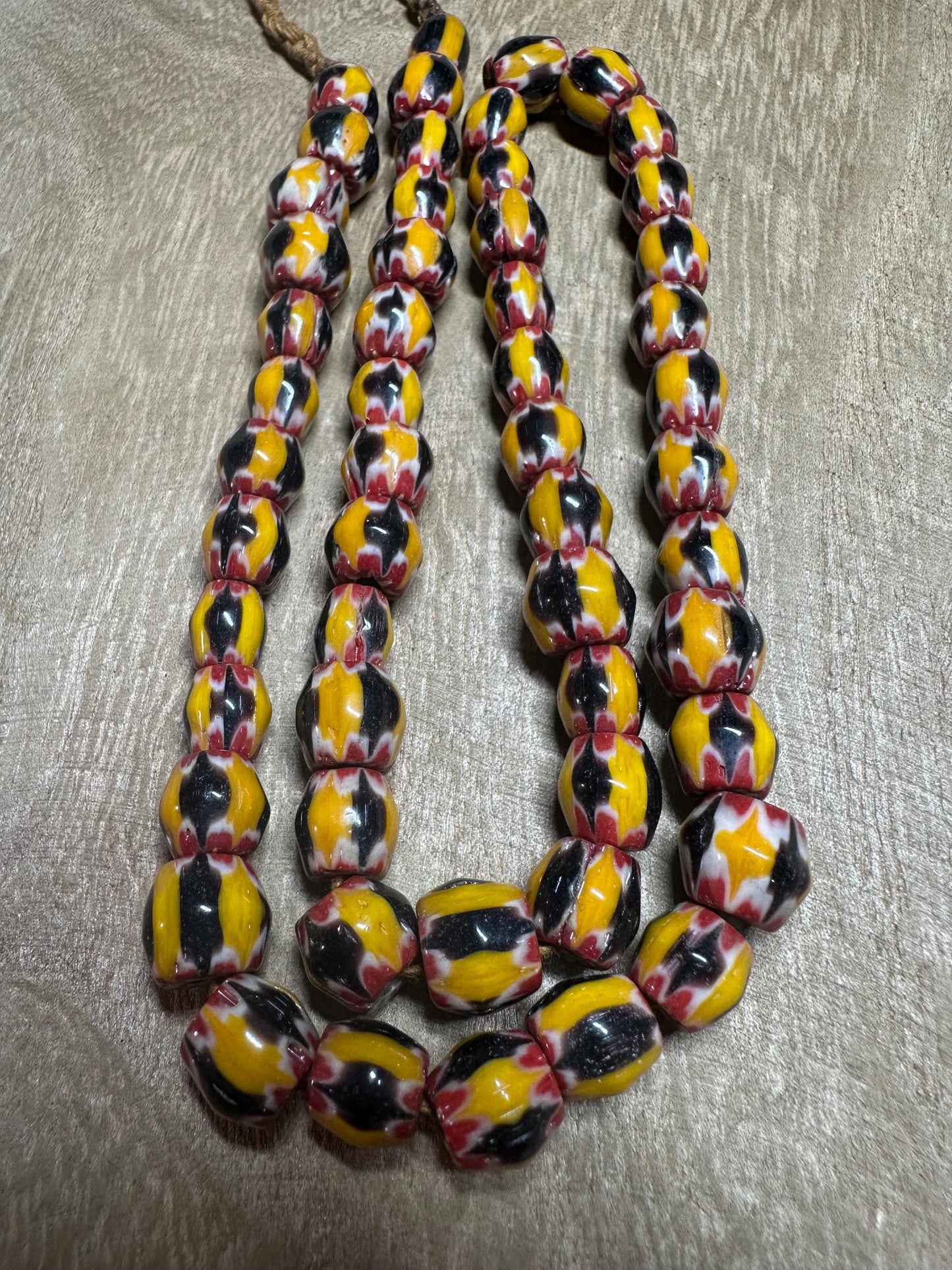Handmade Nepalese Chevron Glass Beads: Yellow, Red, Black, Trade Bead Style
