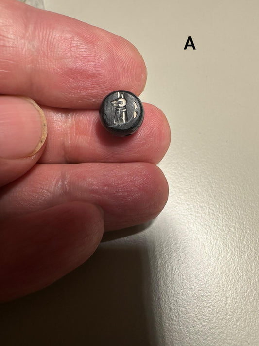 Afghan Style Intaglio Seal Bead  Natural Banded Agate Hand-Carved Animal Design, Collectible Stone