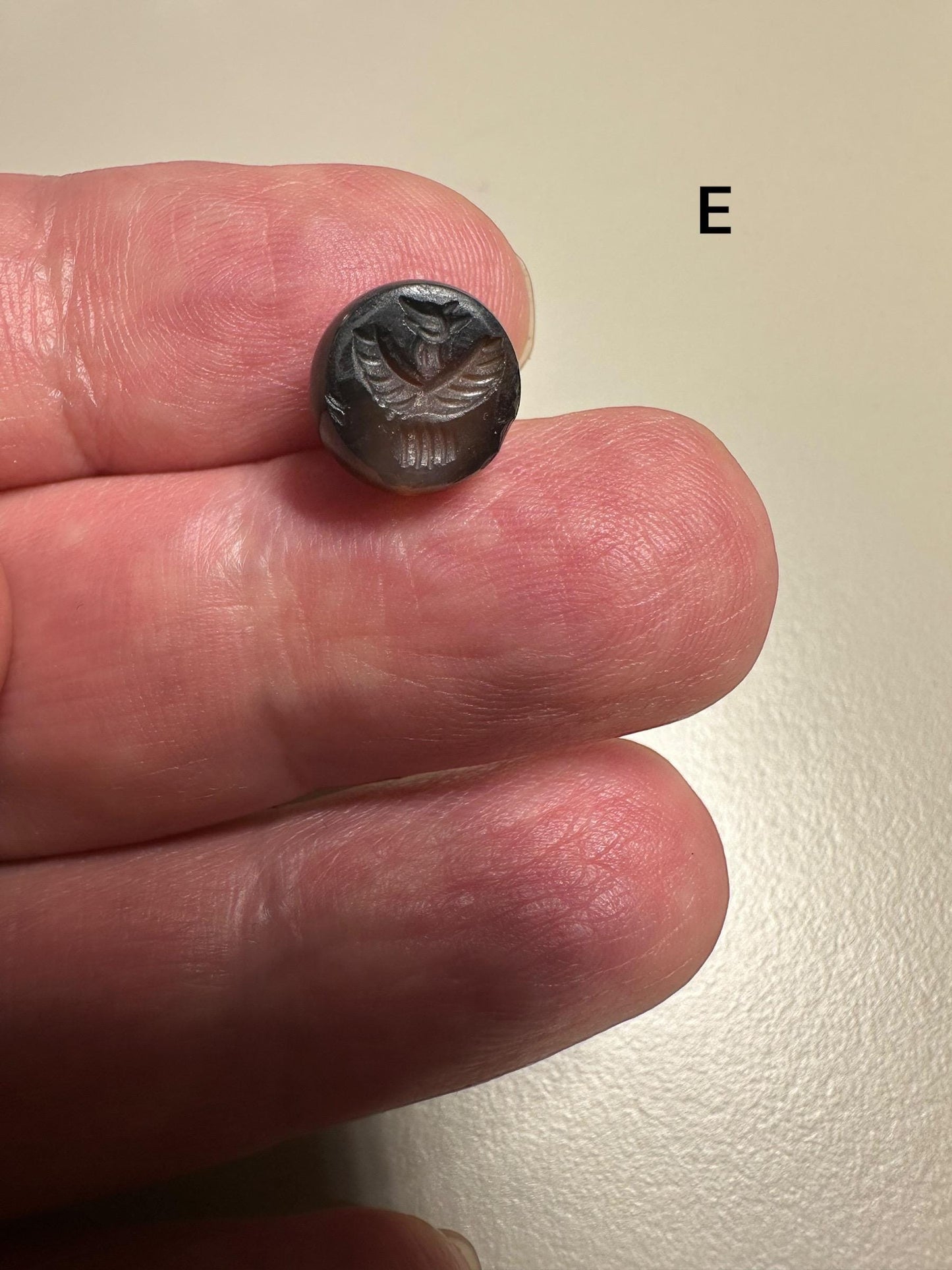 Afghan Style Intaglio Seal Bead  Natural Banded Agate Hand-Carved Animal Design, Collectible Stone