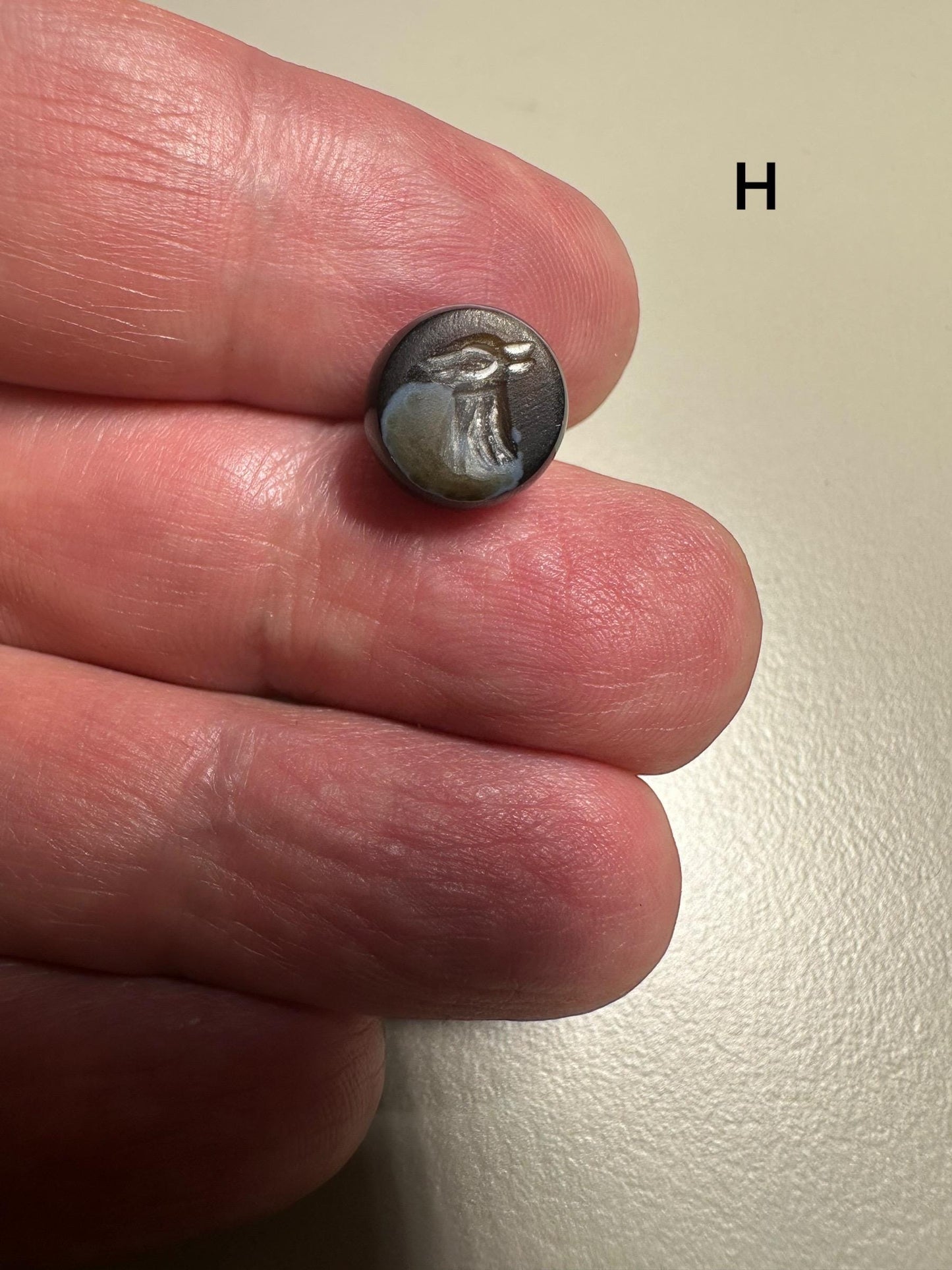 Afghan Style Intaglio Seal Bead  Natural Banded Agate Hand-Carved Animal Design, Collectible Stone