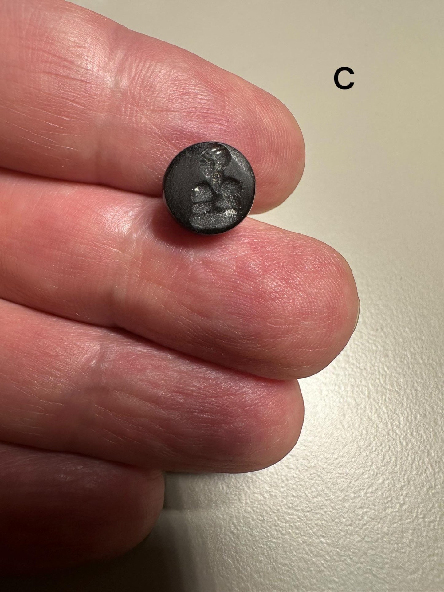 Afghan Style Intaglio Seal Bead  Natural Banded Agate Hand-Carved Animal Design, Collectible Stone