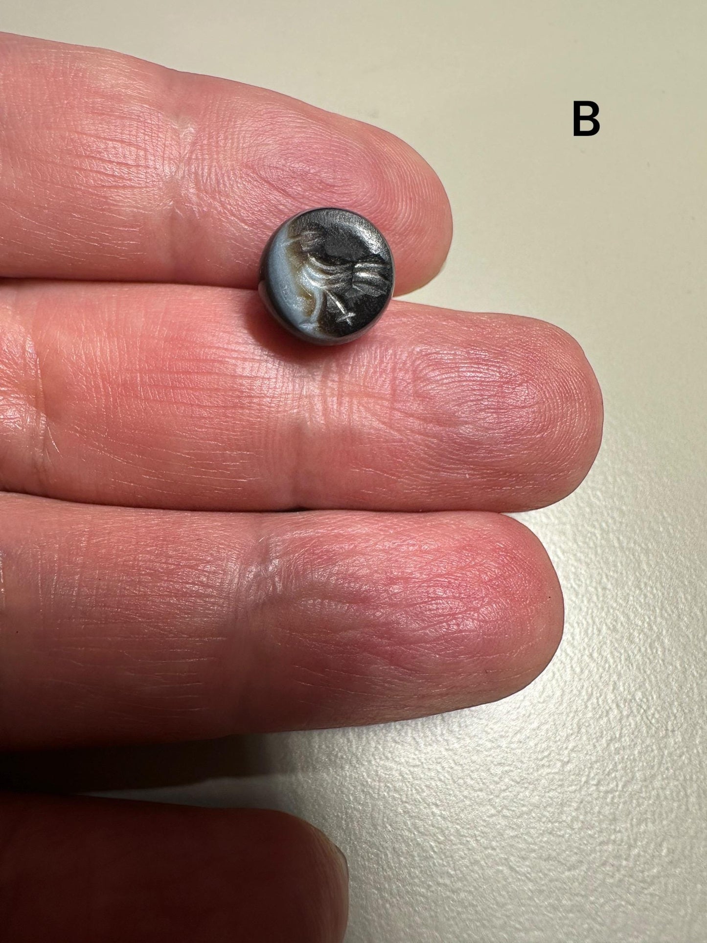 Afghan Style Intaglio Seal Bead  Natural Banded Agate Hand-Carved Animal Design, Collectible Stone