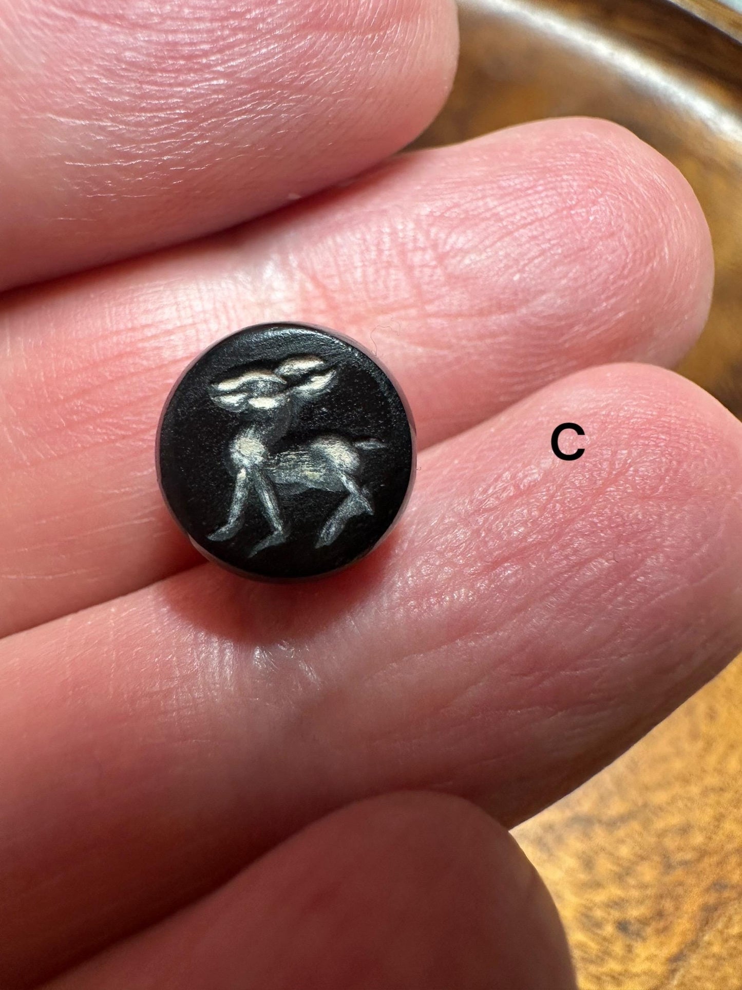 Afghan Style Intaglio Seal Bead  Natural Banded Agate Hand-Carved Animal Design, Collectible Stone