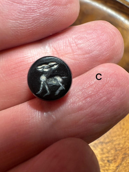 Afghan Style Intaglio Seal Bead  Natural Banded Agate Hand-Carved Animal Design, Collectible Stone